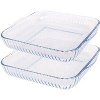 Argon Tableware Square Glass Oven Dishes - 30 x 27.5cm - 2x Optical Roasting Baking Tray in Clear | Size: 30 x 27.5 cm
