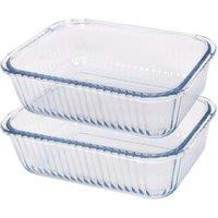 Argon Tableware Rectangular Glass Cake Dishes - 22 x 16.5cm - 2x Optical Oven Baking Tray in Clear | Size: 22 x 16.5 cm