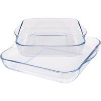 Argon Tableware Square Glass Oven Dish Set - 2 Sizes - 2pc Deep Baking Tray in Clear