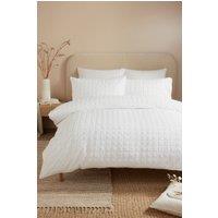 Serene 'Embossed Grid' Embossed Textured Duvet Cover Set in White | Size: Single