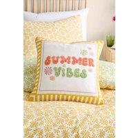 Fusion 'Summer Vibes' Slogan Embroidered Filled Cushion | Size: 43 cm x 43 cm