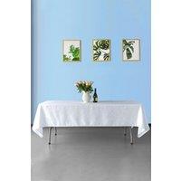 Neel Blue Rectangular Damask Table Cloth, Branch Swirl Pattern Dinner Table Cover in White
