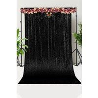 Neel Blue Shiny Sequin Backdrop Glitter Curtain - 4x9FT in Black