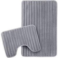 New Edge Blinds Ribbed Bath Mat Set in Charcoal