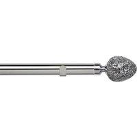 New Edge Blinds 28mm Fixed Length Metal Eyelet Curtain Pole Set - Alexia Finial in Metallic Silver | Size: 60 cm