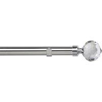 New Edge Blinds 28mm Fixed Length Metal Eyelet Curtain Pole Set - Bella Finial in Metallic Silver | Size: 120 cm