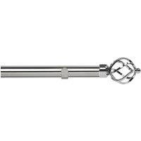 New Edge Blinds 28mm Fixed Length Metal Eyelet Curtain Pole Set - Cage Finial in Metallic Silver | Size: 70 cm