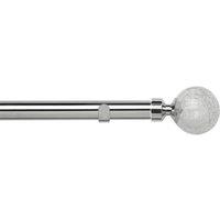 New Edge Blinds 28mm Fixed Length Metal Eyelet Curtain Pole Set - Crash Finial in Metallic Silver | Size: 90 cm