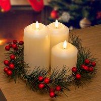 Globrite 3-Pack Flickering Flameless LED Candles Xmas Decorations Berry Wreath