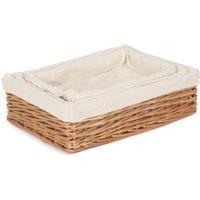 Red Hamper Wicker Lined Rectangular Straight-Sided Tray Set of 3 in Brown