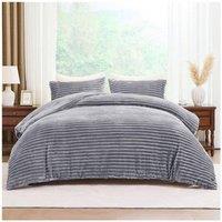 HOME LUXE INTERIOR Plush Faux Fur Chunky Ribbed Faux Fur Grey Bedding Duvet Set - King | Size: Double