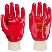 Portwest A400 Knitted Cuff PVC Safety Gloves in Red | Size: Medium