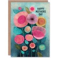 Artery8 Happy Mother's Day Card For Mum Flowers Teal & Pink Blank Inside in Blue