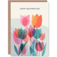 Artery8 Happy Mother's Day Card For Mum Tulip Flowers Teal & Pink Blank Inside