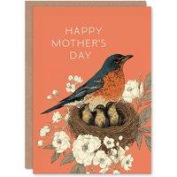 Artery8 Happy Mother's Day Card For Mum Bird Nest With Chicks Blank Inside in Orange
