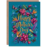 Artery8 Happy Mother's Day Card For Mum Flowers & Butterflies Blank Inside in Blue