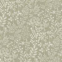 Grandeco Embroidery Stitched Foliage Trail Wallpaper in Green | Size: 1 Pack