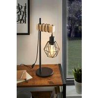Eglo Townshend 5 Black Metal & Natural Wood Table Lamp - Industrial Style (D) 15.5cm