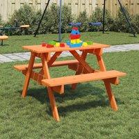 Berkfield Home Picnic Table for 4 Kids with Umbrella Hole Solid Wood Fir in Brown