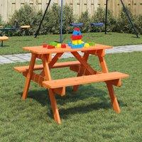 Berkfield Home Picnic Table for 4 Kids with Umbrella Hole Solid Wood Fir in Brown
