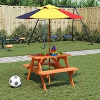 Berkfield Home Picnic Table for 4 Kids with Umbrella Hole Solid Wood Fir in Brown