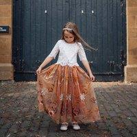 UK Flower Girl Boutique Girl's Felicity Couture - Embroidered Tulle Skirt in Burnt Orange | Size: 12-24 m