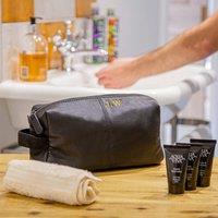 Duncan Stewart Personalised Men's Wash Bag & Face Towel Set in Black | Size: 26 cm x 18 cm