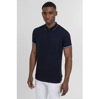 Steel & Jelly Men's Rib Detail Short Sleeve Polo Shirt in Navy | Size: Small