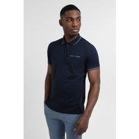 Steel & Jelly Men's Short Sleeve Polo Shirt With Rib Detail & False Pocket in Navy | Size: Large