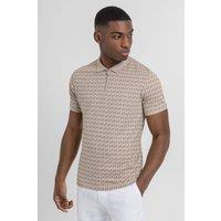 Steel & Jelly Men's Triangle Geometric Print Short Sleeve Polo Shirt in Stone | Size: Small