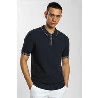 Steel & Jelly Men's Honeycomb Textured Knitted Polo Shirt in Navy | Size: Large