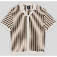 Steel & Jelly Men's Stanmore - Tonal Stripe Knitted Short Sleeve Shirt in Stone | Size: Medium