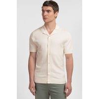 Steel & Jelly Men's Aldgate - Chevron Textured Knitted Short Sleeve Shirt in Stone | Size: Large