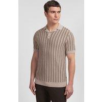 Steel & Jelly Men's Bow - Stripe Knitted Polo Shirt in Stone | Size: Small