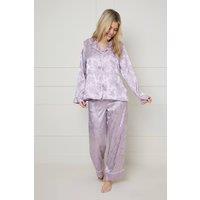 Oasis Women's Jacquard Satin Relaxed Wide Fit Pyjama Set in Mauve | Size: Medium
