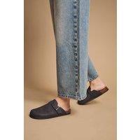 Oasis Women's Jackie Faux Nubuck Suede Closed Toe Footbed Mules in Natural Black | Size: 7