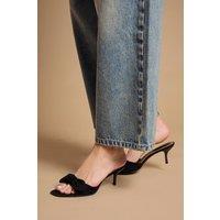 Oasis Women's Jenny Faux Suede Bow Detail Kitten Heeled Mules in Natural Black | Size: 7