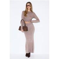 MissPap Women's Knitted Maxi Skirt in Mocha | Size: Small