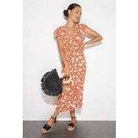 Dorothy Perkins Women's Petite Floral Ruffle Sleeve Button Midi Dress in Rust | Size: 6