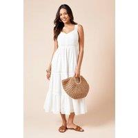 Dorothy Perkins Women's White Lace Insert Broderie Strappy Midi Dress | Size: 12