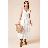 Dorothy Perkins Women's Petite Lace Insert Broderie Strappy Midi Dress in White | Size: 16