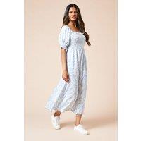 Dorothy Perkins Women's Petite Blue Shirred Bodice Trim Detail Midaxi Dress in Animal | Size: 8