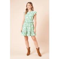 Dorothy Perkins Women's Green Ditsy Frill Detail Jersey Mini Dress | Size: 18