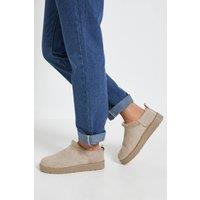 Dorothy Perkins Women's Pamela Cozy Faux Suede Fur Trim Boots in Mushroom | Size: 4