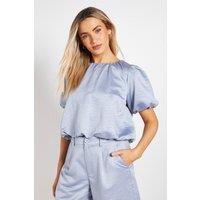 Dorothy Perkins Women's Bubble Hem Crew Neck Top in Denim-Blue | Size: 8