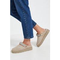 Dorothy Perkins Women's Zinnias Faux Slingback Closed Toe Cosy Mules in Mushroom | Size: 7