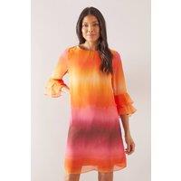 Wallis Women's Ombre Print Flute Sleeve Shift Dress in Orange | Size: 18