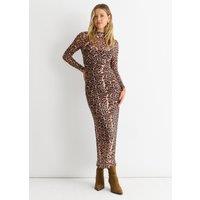 Gini London Women's Brown Mesh Animal Print Jersey Maxi Dress in Dark Brown | Size: 8