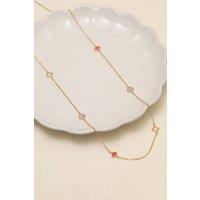 Jon Richard Women's Gold Plated & Coral Long Station Clover Necklace