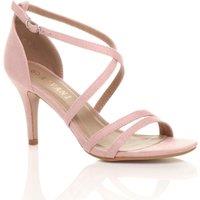 AJVANI Women's High Heel Crossed Straps Buckle Faux Suede Heeled Sandals in Pale Pink | Size: 6